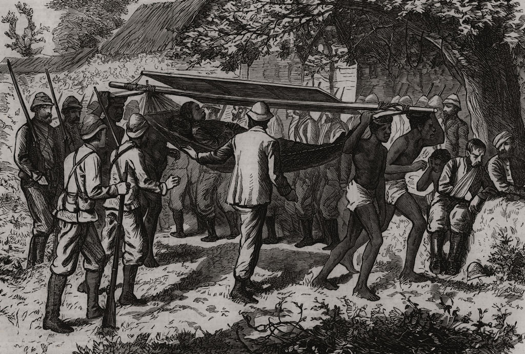 Ashanti War: Wounded officer of the 42nd carried by hammock-men. Ghana 1874